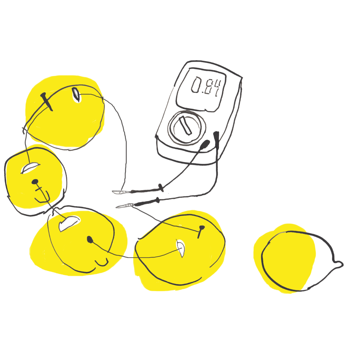 Multimeter measuring lemons